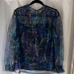 Cable & Gauge Floral Sheer Blouse - Blue and Purple